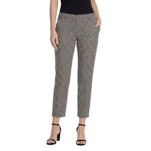 WEEKEND MAX MARA Slim Cigarette Geometric Stretch Black/Ivory Ankle Pants US 12